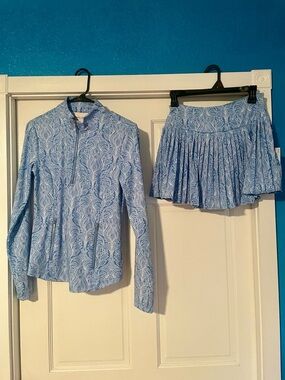 Laura Ashley Blue Paisley Zip Jacket with matching skort. New size small